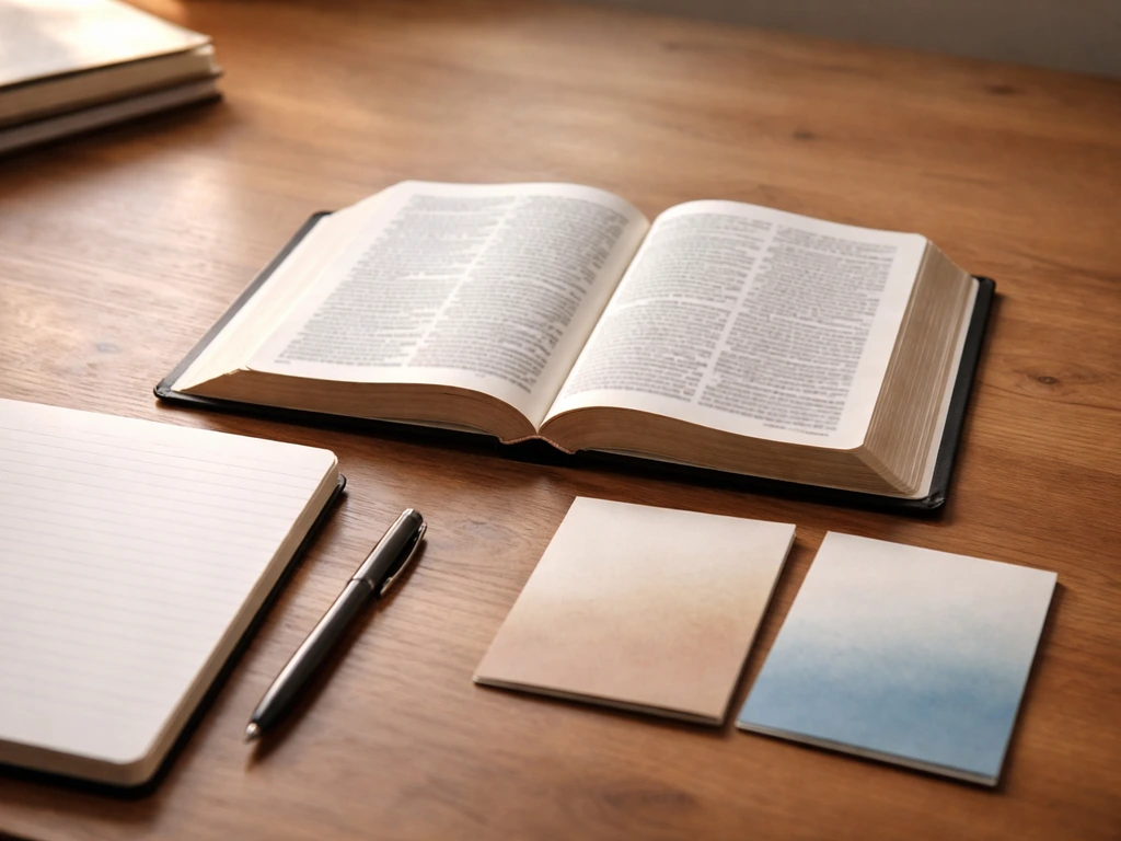 Open Bible on Jeremiah 8:7 with notebook and two side-by-side translation printouts on a desk.